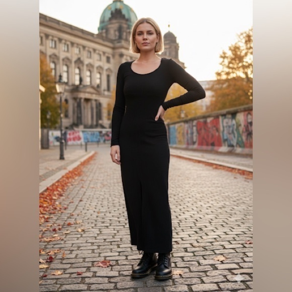 🍓 MORGAN De Toi 🍓 Made in France Black Long Koskas Dress FR10